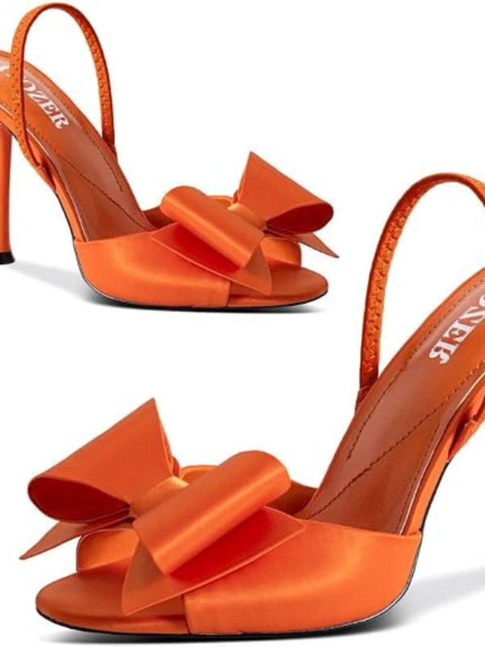 Women's Orange Comfortable Open Toe Mules Bow Stiletto Sexy Slingback High Heels